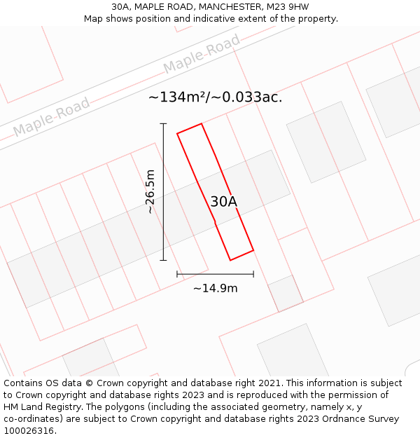 30A, MAPLE ROAD, MANCHESTER, M23 9HW: Plot and title map