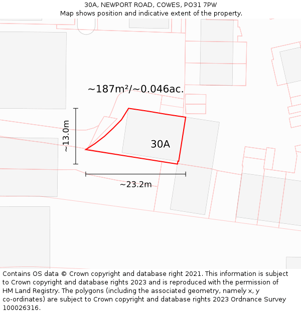 30A, NEWPORT ROAD, COWES, PO31 7PW: Plot and title map