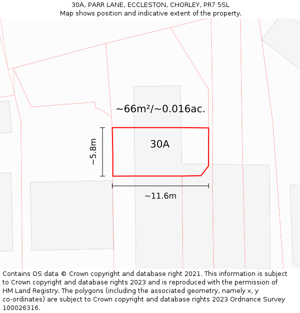 30A, PARR LANE, ECCLESTON, CHORLEY, PR7 5SL: Plot and title map