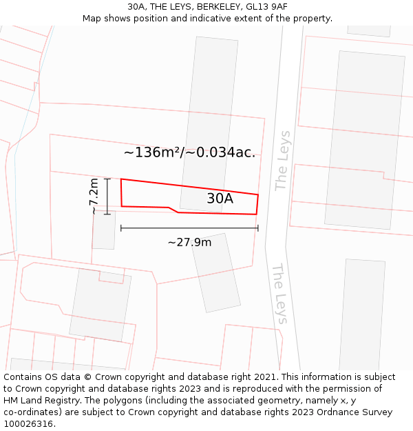 30A, THE LEYS, BERKELEY, GL13 9AF: Plot and title map