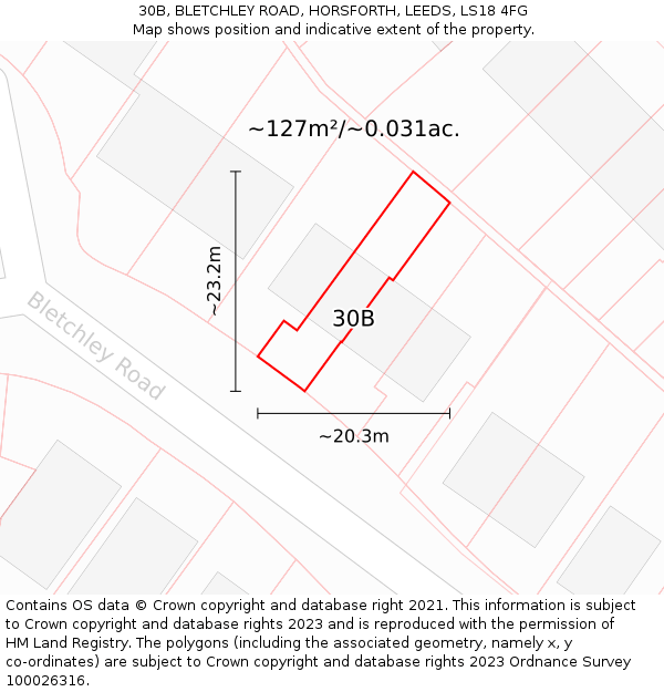 30B, BLETCHLEY ROAD, HORSFORTH, LEEDS, LS18 4FG: Plot and title map