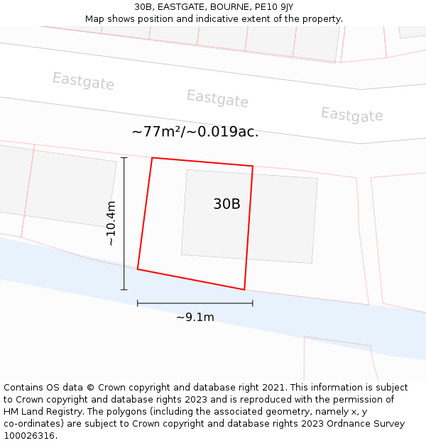 30B, EASTGATE, BOURNE, PE10 9JY: Plot and title map