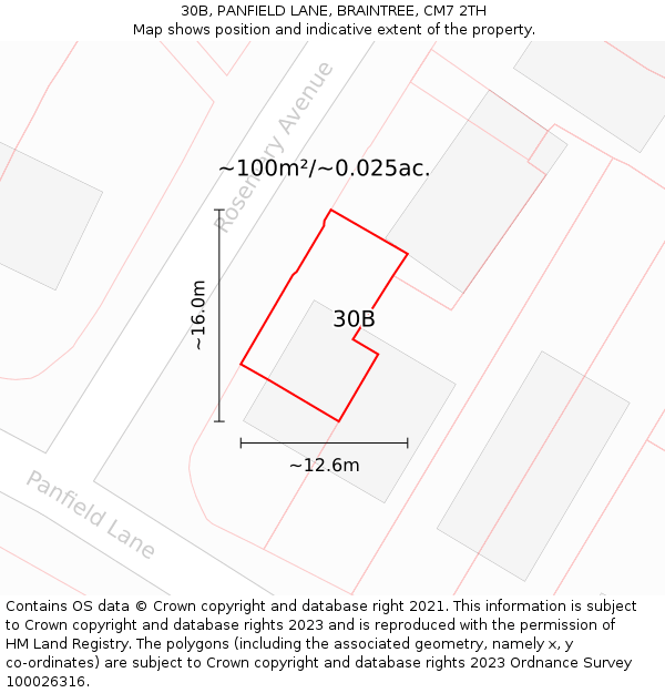 30B, PANFIELD LANE, BRAINTREE, CM7 2TH: Plot and title map