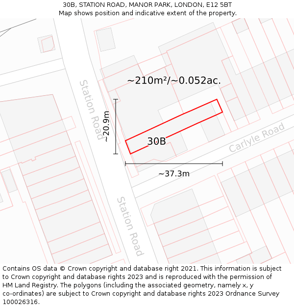 30B, STATION ROAD, MANOR PARK, LONDON, E12 5BT: Plot and title map