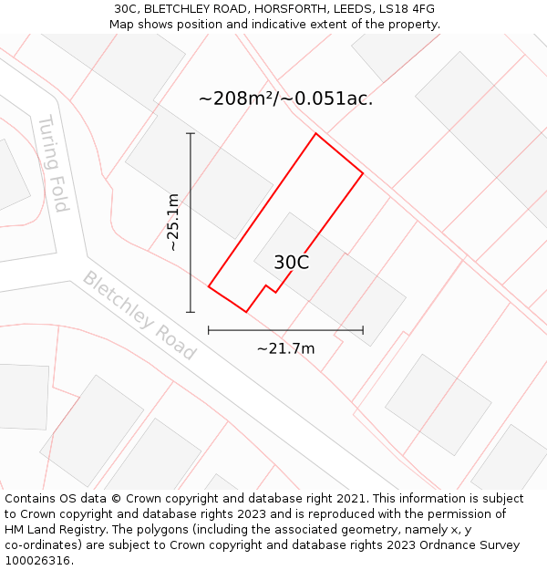 30C, BLETCHLEY ROAD, HORSFORTH, LEEDS, LS18 4FG: Plot and title map