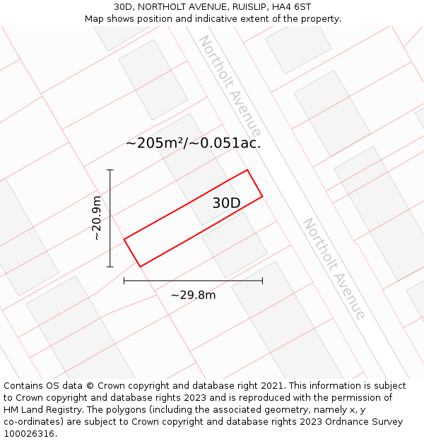 30D, NORTHOLT AVENUE, RUISLIP, HA4 6ST: Plot and title map