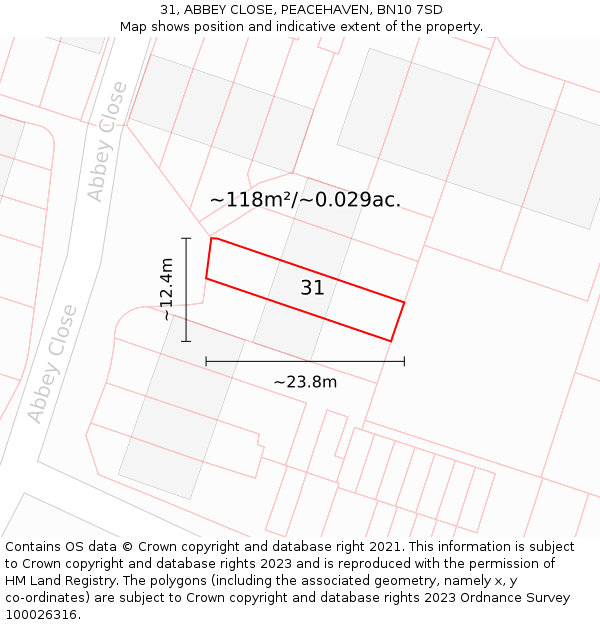 31, ABBEY CLOSE, PEACEHAVEN, BN10 7SD: Plot and title map