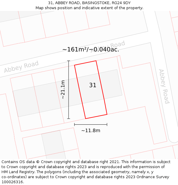 31, ABBEY ROAD, BASINGSTOKE, RG24 9DY: Plot and title map