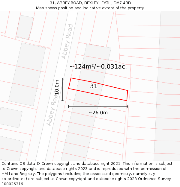 31, ABBEY ROAD, BEXLEYHEATH, DA7 4BD: Plot and title map