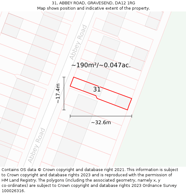 31, ABBEY ROAD, GRAVESEND, DA12 1RG: Plot and title map