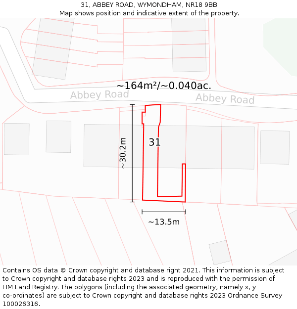31, ABBEY ROAD, WYMONDHAM, NR18 9BB: Plot and title map