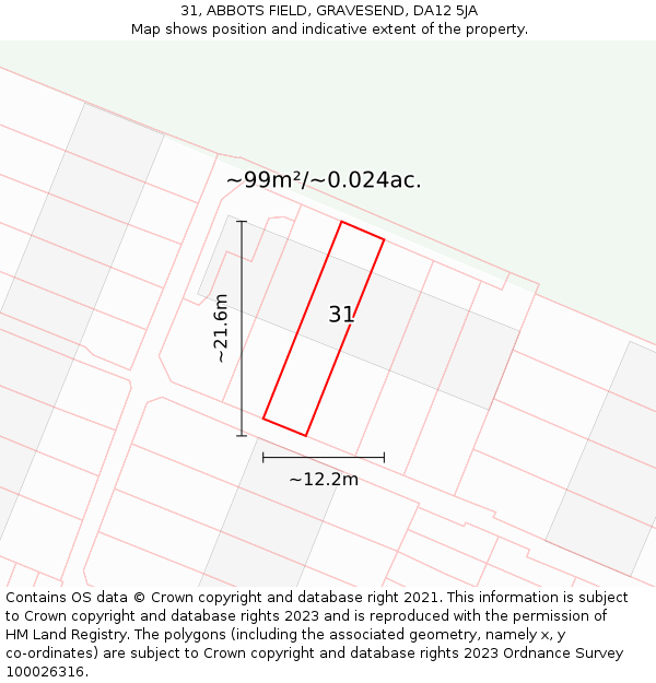 31, ABBOTS FIELD, GRAVESEND, DA12 5JA: Plot and title map