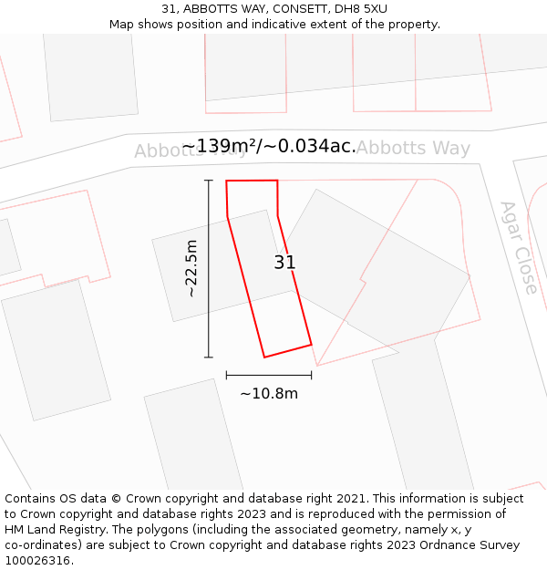 31, ABBOTTS WAY, CONSETT, DH8 5XU: Plot and title map