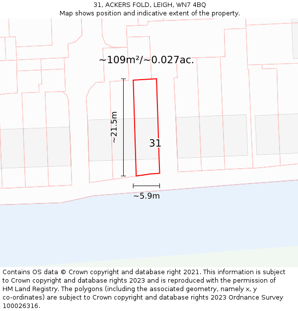 31, ACKERS FOLD, LEIGH, WN7 4BQ: Plot and title map