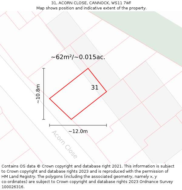31, ACORN CLOSE, CANNOCK, WS11 7WF: Plot and title map