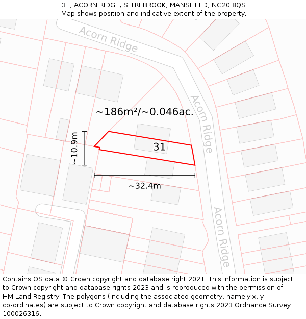 31, ACORN RIDGE, SHIREBROOK, MANSFIELD, NG20 8QS: Plot and title map