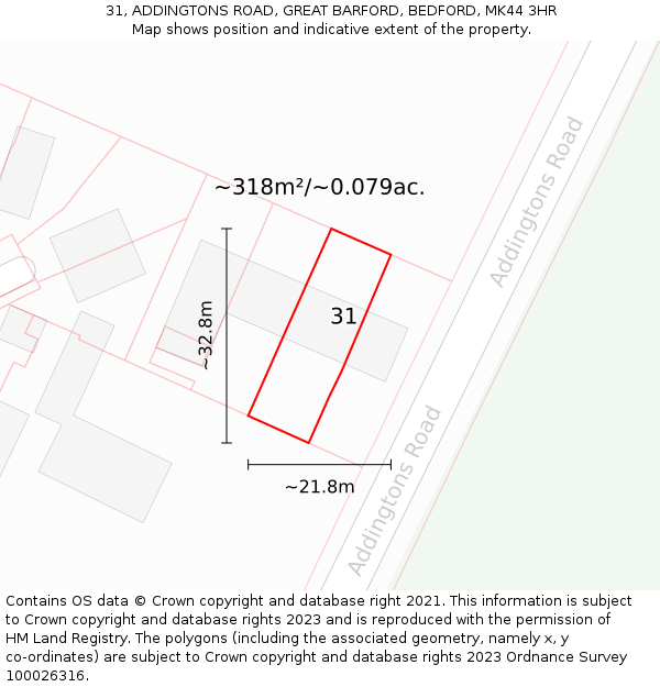 31, ADDINGTONS ROAD, GREAT BARFORD, BEDFORD, MK44 3HR: Plot and title map