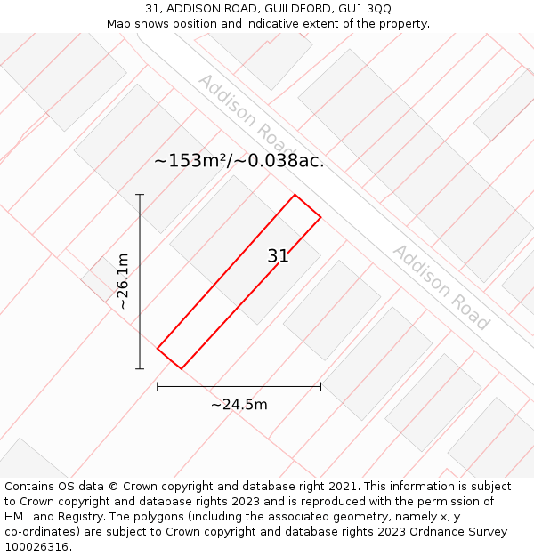 31, ADDISON ROAD, GUILDFORD, GU1 3QQ: Plot and title map