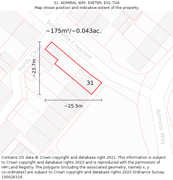 31, ADMIRAL WAY, EXETER, EX2 7GA: Plot and title map
