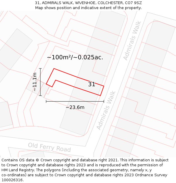 31, ADMIRALS WALK, WIVENHOE, COLCHESTER, CO7 9SZ: Plot and title map
