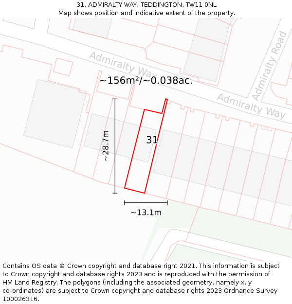 31, ADMIRALTY WAY, TEDDINGTON, TW11 0NL: Plot and title map
