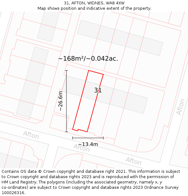 31, AFTON, WIDNES, WA8 4XW: Plot and title map
