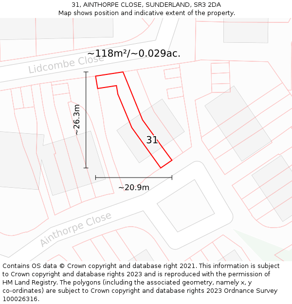 31, AINTHORPE CLOSE, SUNDERLAND, SR3 2DA: Plot and title map