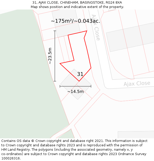 31, AJAX CLOSE, CHINEHAM, BASINGSTOKE, RG24 8XA: Plot and title map
