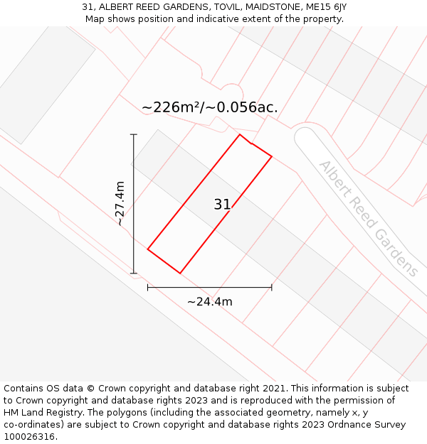 31, ALBERT REED GARDENS, TOVIL, MAIDSTONE, ME15 6JY: Plot and title map