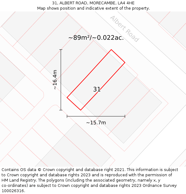 31, ALBERT ROAD, MORECAMBE, LA4 4HE: Plot and title map