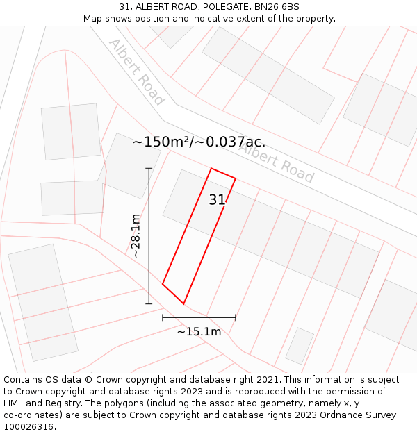 31, ALBERT ROAD, POLEGATE, BN26 6BS: Plot and title map
