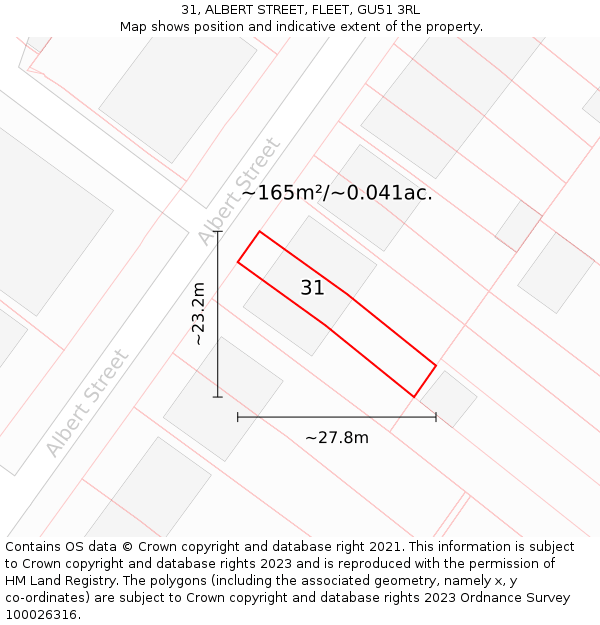 31, ALBERT STREET, FLEET, GU51 3RL: Plot and title map