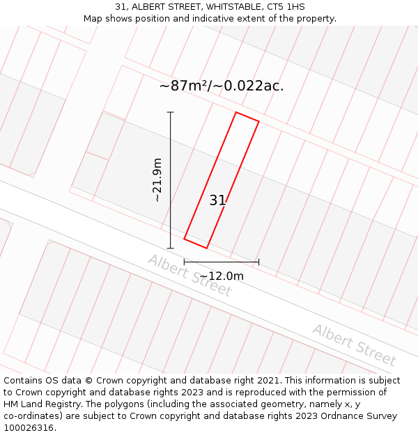 31, ALBERT STREET, WHITSTABLE, CT5 1HS: Plot and title map