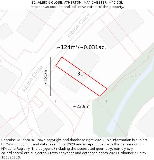31, ALBION CLOSE, ATHERTON, MANCHESTER, M46 0GL: Plot and title map