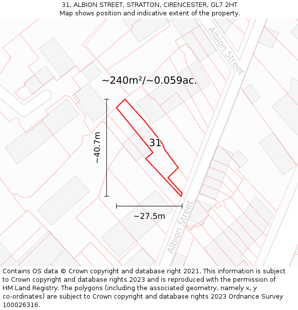 31, ALBION STREET, STRATTON, CIRENCESTER, GL7 2HT: Plot and title map