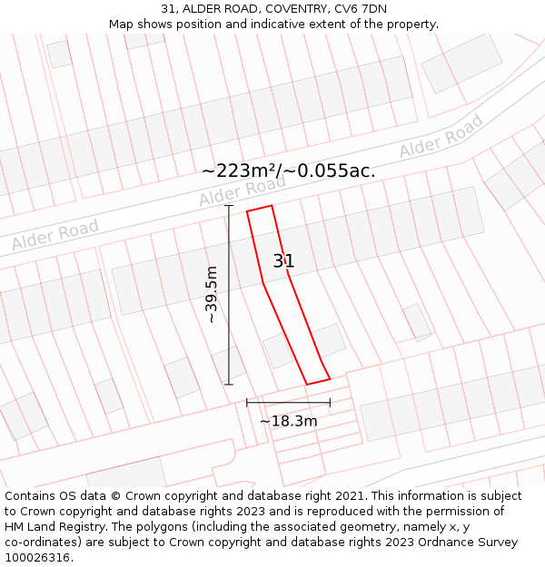 31, ALDER ROAD, COVENTRY, CV6 7DN: Plot and title map