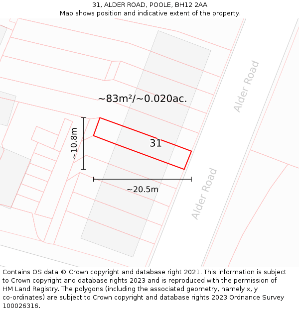 31, ALDER ROAD, POOLE, BH12 2AA: Plot and title map
