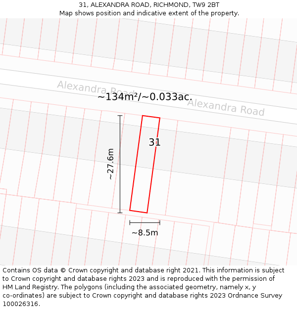 31, ALEXANDRA ROAD, RICHMOND, TW9 2BT: Plot and title map