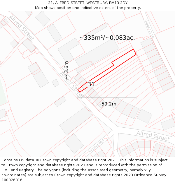 31, ALFRED STREET, WESTBURY, BA13 3DY: Plot and title map