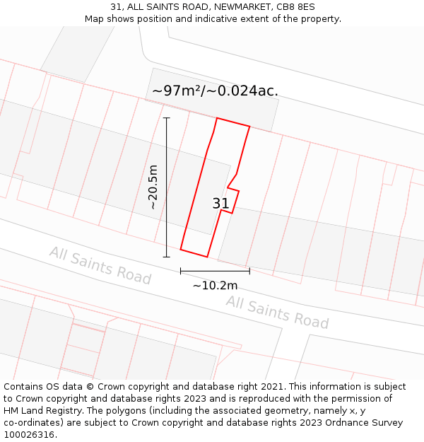 31, ALL SAINTS ROAD, NEWMARKET, CB8 8ES: Plot and title map