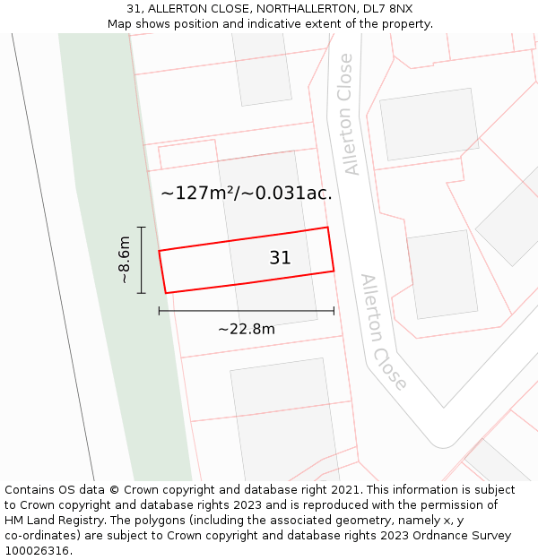 31, ALLERTON CLOSE, NORTHALLERTON, DL7 8NX: Plot and title map