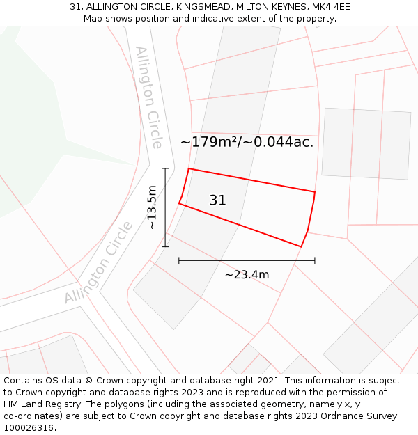31, ALLINGTON CIRCLE, KINGSMEAD, MILTON KEYNES, MK4 4EE: Plot and title map