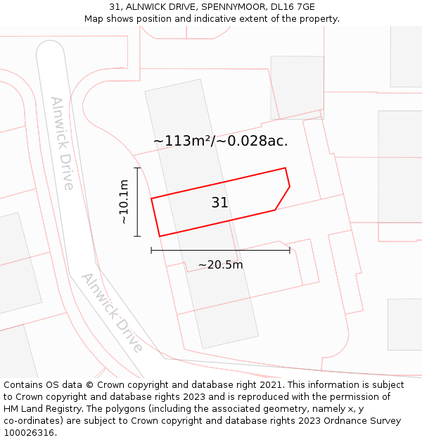 31, ALNWICK DRIVE, SPENNYMOOR, DL16 7GE: Plot and title map
