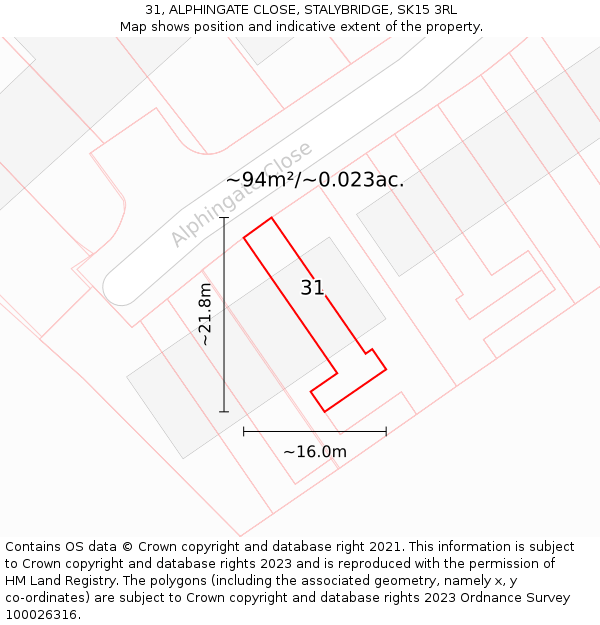 31, ALPHINGATE CLOSE, STALYBRIDGE, SK15 3RL: Plot and title map