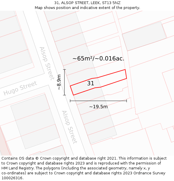 31, ALSOP STREET, LEEK, ST13 5NZ: Plot and title map