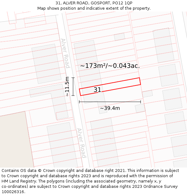 31, ALVER ROAD, GOSPORT, PO12 1QP: Plot and title map
