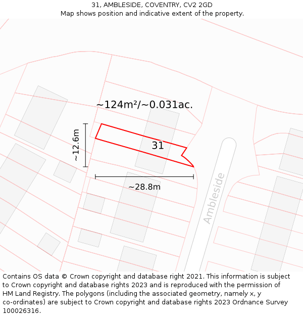 31, AMBLESIDE, COVENTRY, CV2 2GD: Plot and title map