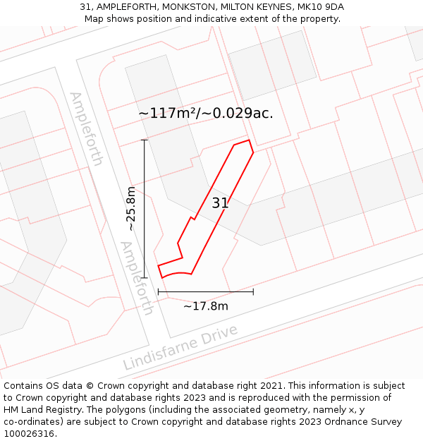 31, AMPLEFORTH, MONKSTON, MILTON KEYNES, MK10 9DA: Plot and title map
