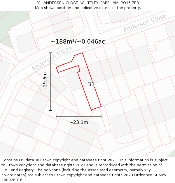 31, ANDERSEN CLOSE, WHITELEY, FAREHAM, PO15 7ER: Plot and title map