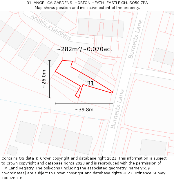 31, ANGELICA GARDENS, HORTON HEATH, EASTLEIGH, SO50 7PA: Plot and title map